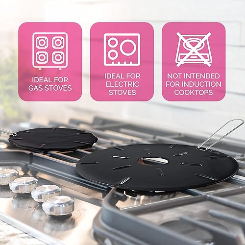 Miniatura 2 de Difusor de calor de hierro fundido para estufa de gas, 2 tamaños incluidos, difusores de calor de 8.25 y 6.75 pulgadas para estufa eléctrica, placa