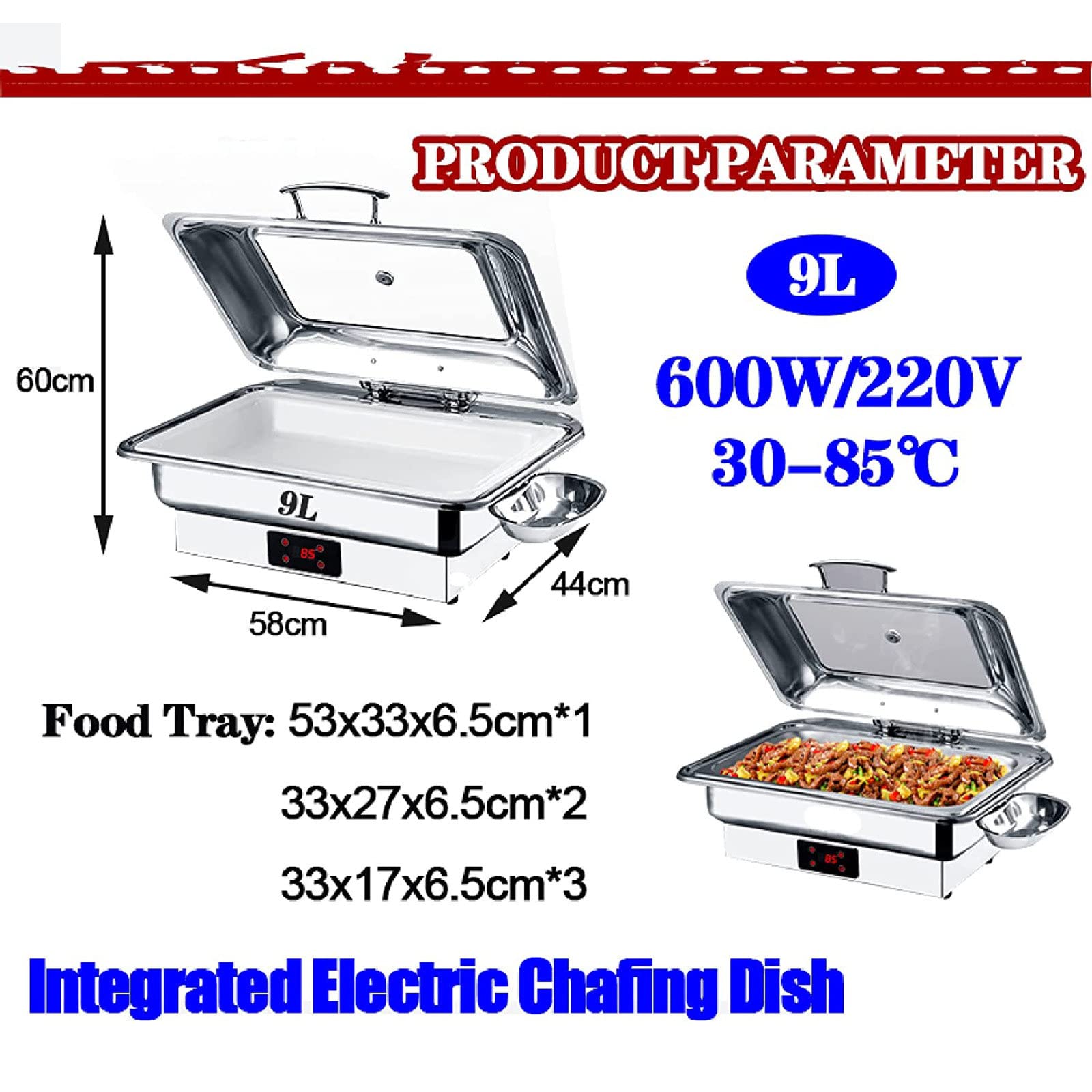 Chafing Dish per Buffet And Ristorante Dell'hotel, 9L Chafing Dish da Tavolo Contenitore Termico Scalda Cibo con Clip per Pasti e Schermo Digitale - Mantenere Il Cibo in Caldo,B
