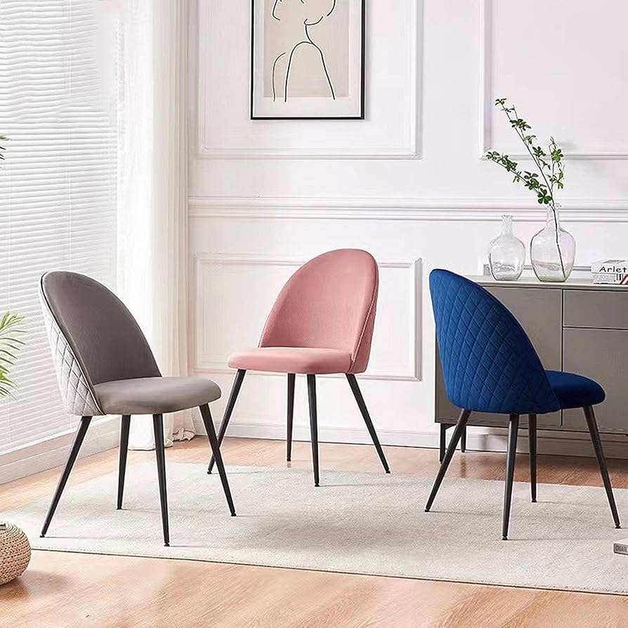 Amazon｜布張りベルベットブルーダイニングチェア2脚セット、シート高