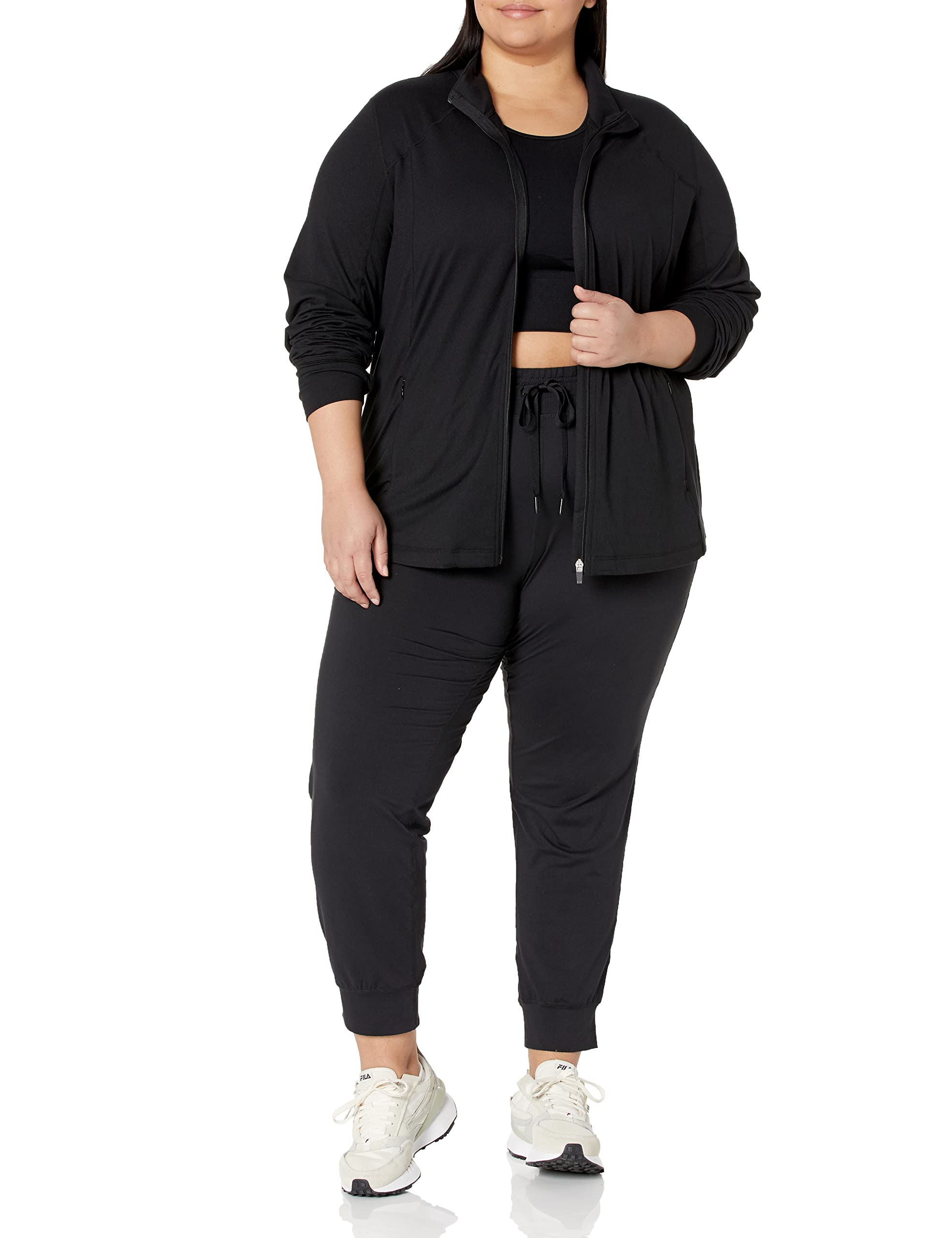 Amazon Essentials Femme Veste Entièrement Zippée en Tissu Brossé Tech Stretch (Grandes Tailles Disponibles)