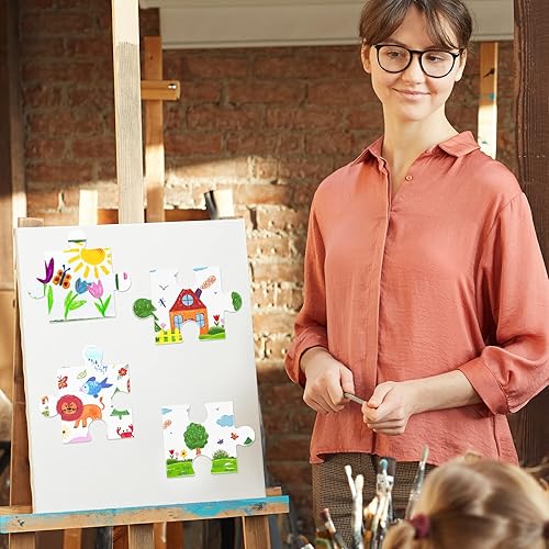 Miniatura 5 de Junkin Rompecabezas de 100 piezas grandes en blanco para hacer tu propio rompecabezas, kit de rompecabezas de papel para decoración de aula, tablón