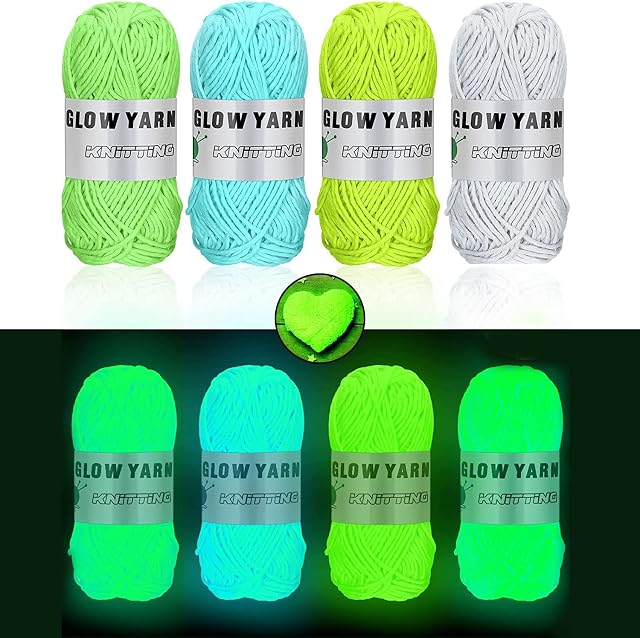 4 Pcs Glow in The Dark Yarn(Each 55yd ),DIY Glow Yarn for Knitting Luminous Yarn for Crocheting Sewing Supplies for Crocheting for DIY Arts, Crafts & Sewing Beginners