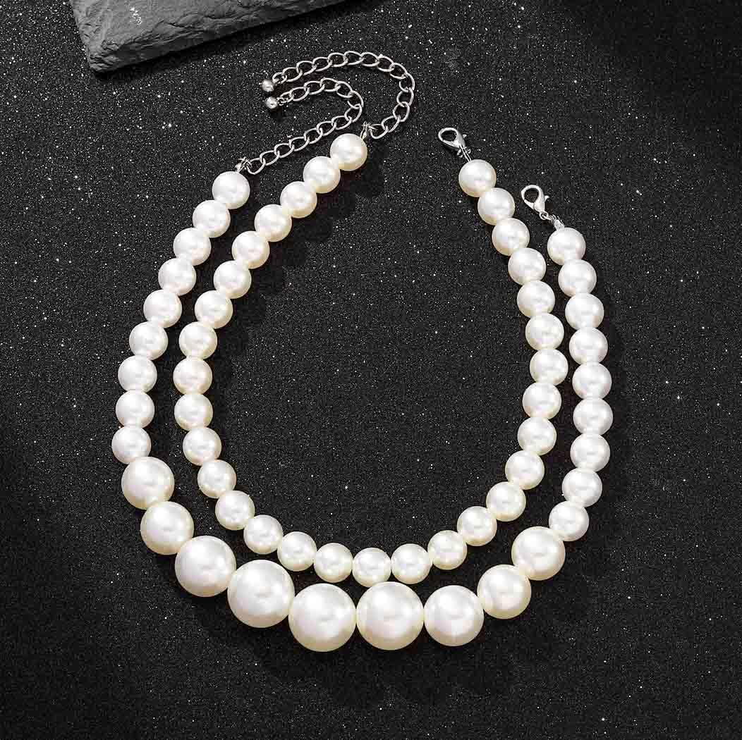 Chunky Pearl Choker Necklace White Big Pearl Necklaces Bridal Wedding Jewelry for Women - Image 2