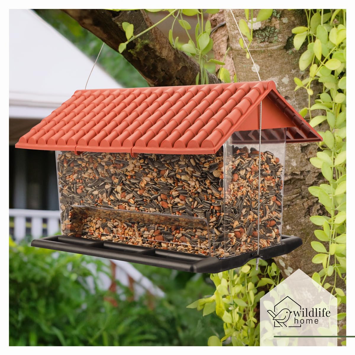 WILDLIFE HOME Vogelhaus XL zum Aufhängen für Wildvögel - Futterscheune für Vogelfutter, Wetterfest Vogelfutterhaus, Vogelfutterspender Vogelfutterstation für Garten & Balkonfütterung