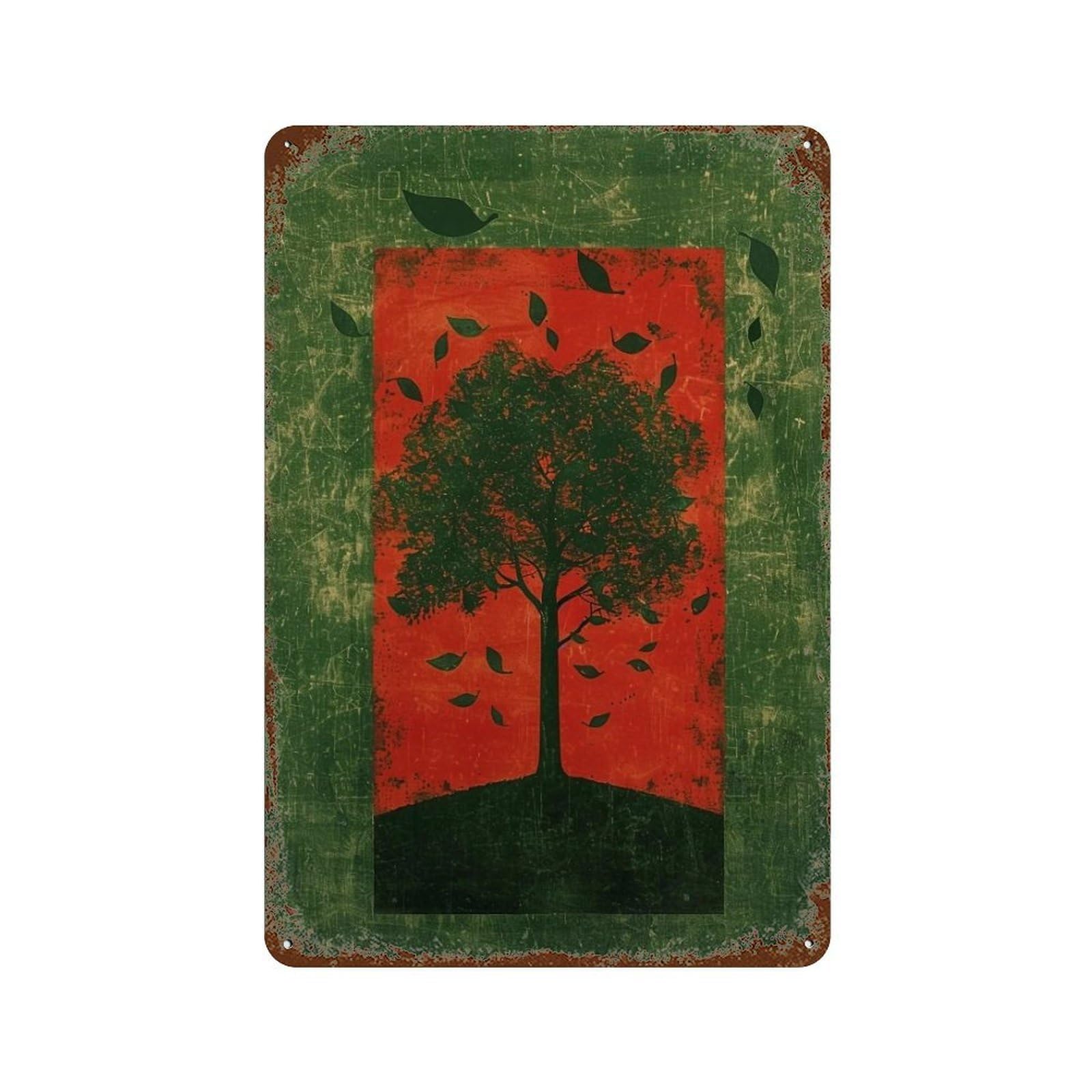 Wujhgrsg Style Mottled Retro Square Framed Foliage Motif 02 Wall Art Retro Iron Vintage Metal Tin Sign Poster Modern Decor For Home Cofffee Club Bar Shop 30X20cm