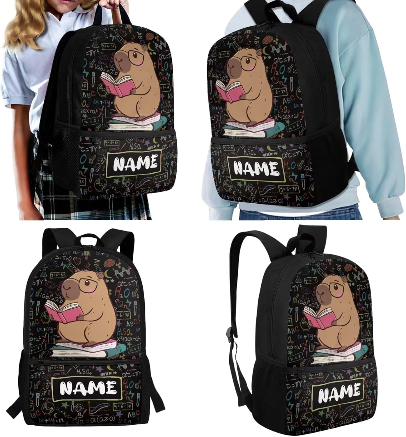 Capybara Backpack for Girls 10-12 Comfortable 4 in 1 Set Personalized Backpack and Lunch Bag Custom Bookbag 1st Grade Kids Bookbag Lightweight 17 Inch Kids School Bag