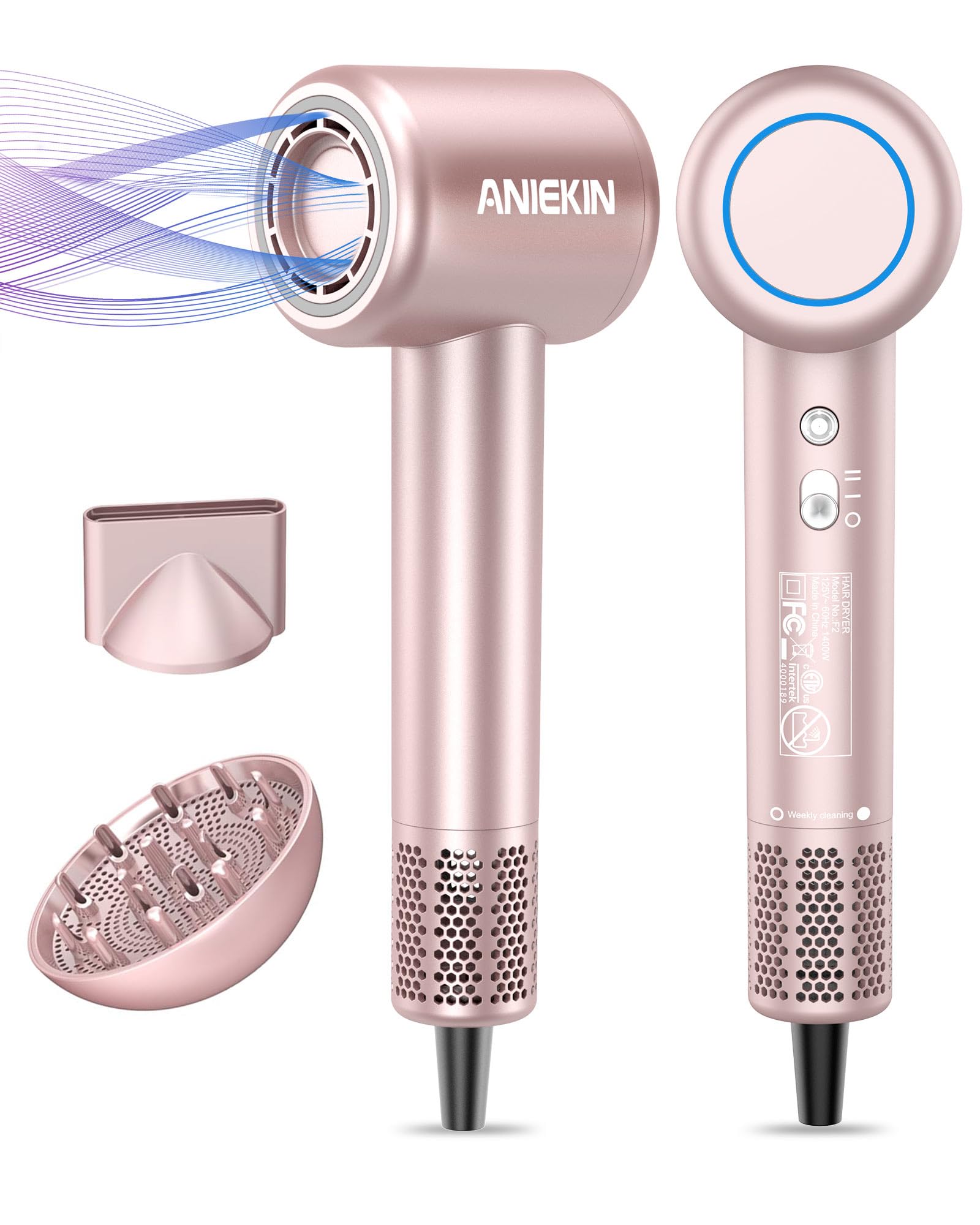 Hair Dryer, High-Speed Ionic Low Noise Blow Dryer with Brushless Motor for Fast Drying, Thermo-Control Quiet Compact Hair Blow Dryer with Magnetic Diffuser for Curly Hair for Home Travel SalonHair Dryer, High-Speed Ionic Low Noise Blow Dryer wit…