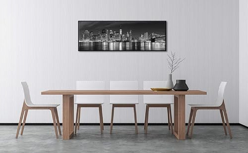 Vista 17 de Wieco Art Nueva York Manhattan vista nocturna en blanco y negro Giclée impresiones en lienzo moderno estirado y enmarcado obras de arte de paisaje