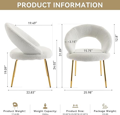 Miniatura 2 de GDFStudio Juego de 1 sillas de comedor tapizadas sin brazos, silla auxiliar moderna con patas de metal dorado, silla de ocio minimalista con