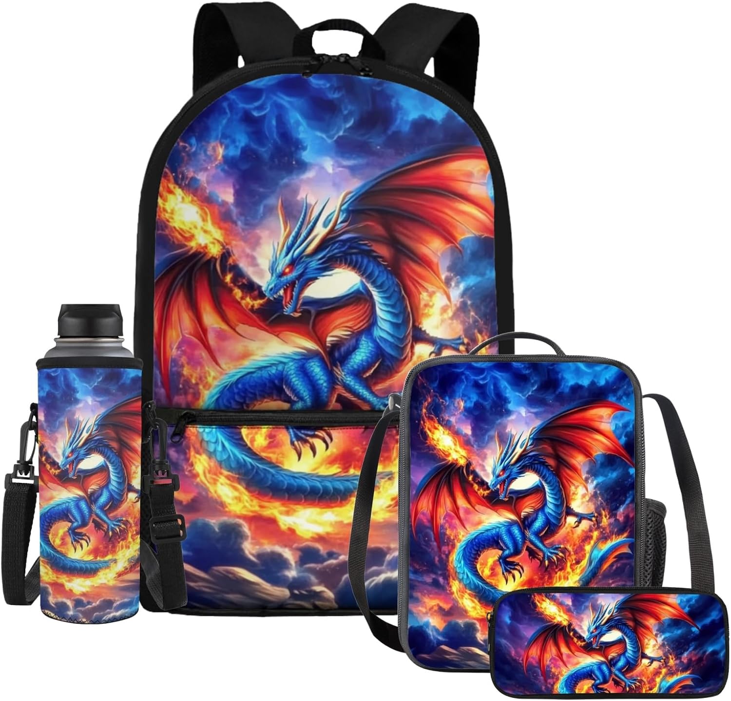 Mushroom Girls Backpack with Lunch Box Preschool/Elementary School Bag Lunch Bag Pencil Case Water Bottle Holder Kids School Daycare Bag Moon Satchel Bag