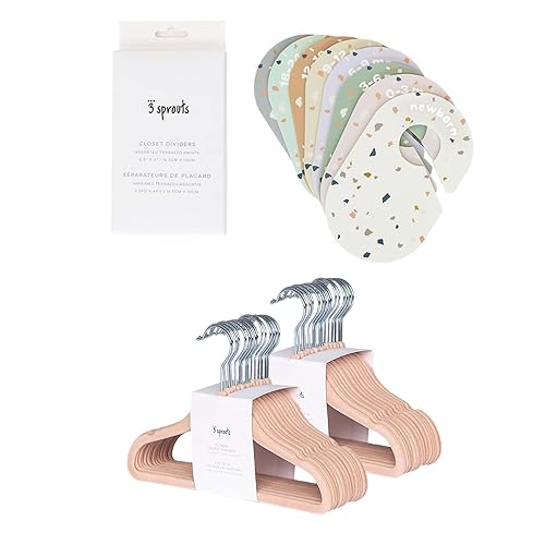 3 Sprouts Paquete de separadores y perchas de armario, 8 separadores de tamaño de bebé (Terrazzo) y 30 perchas de terciopelo para ropa de bebé