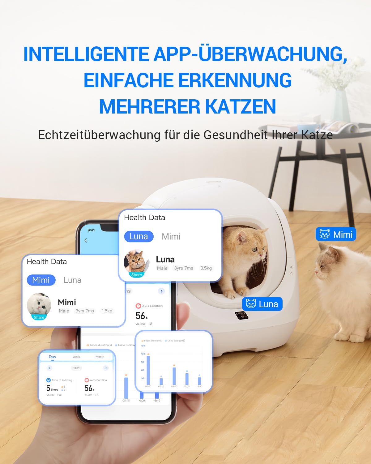 CATLINK Baymax samoczyszcząca kuweta dla kota, pojemność 70 l, lepsza ochrona przed wyciekiem z boku, 7 poziomów bezpieczeństwa, aplikacja i wykrywanie wielu kotów – do domu wielu kotów