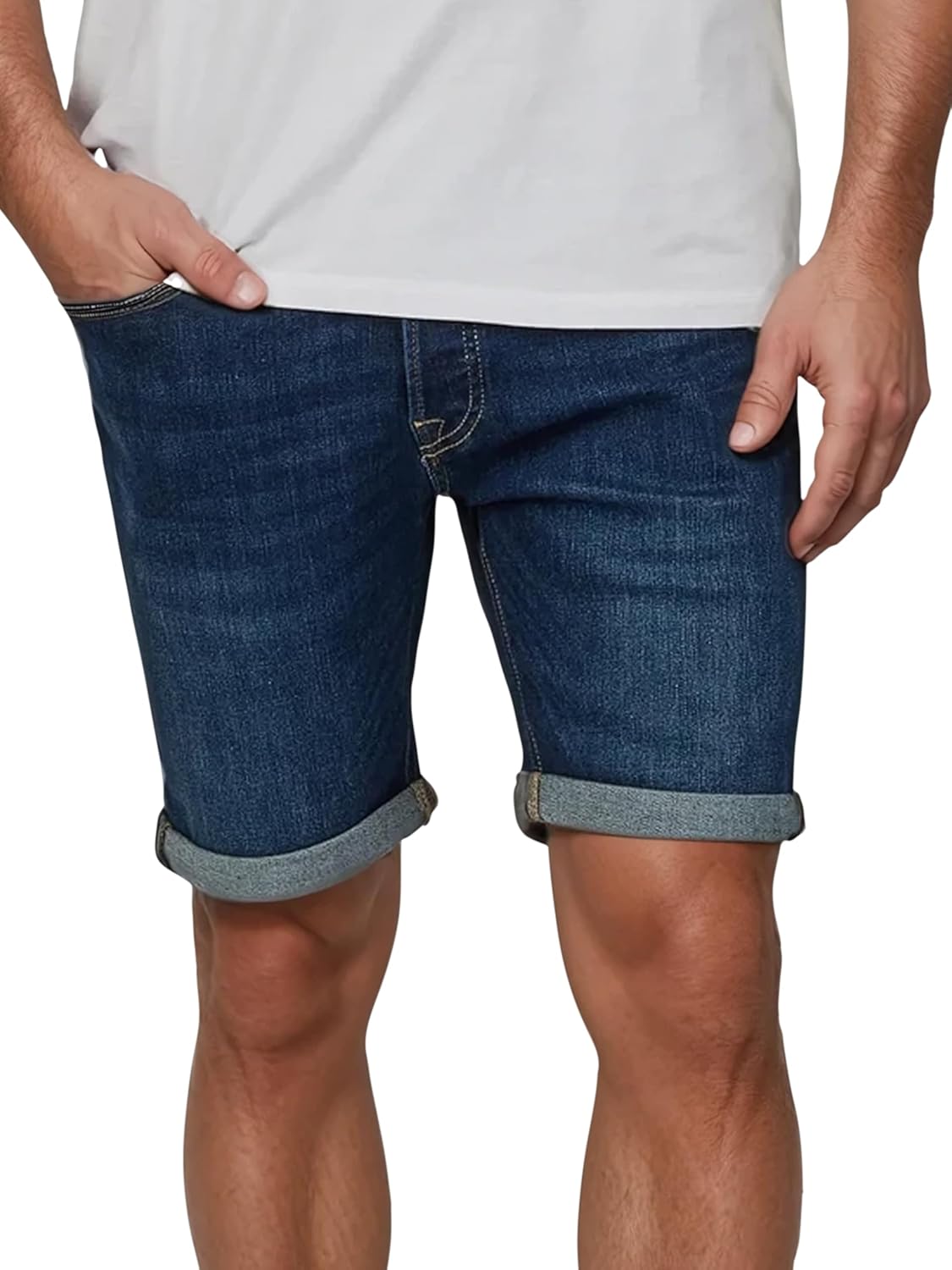 Short En Jean JACK & JONES Jjirick Jjioriginal - Longueur Genou, Braguette Boutons - 70% Coton, 28% Polyester, 2% élasthanne