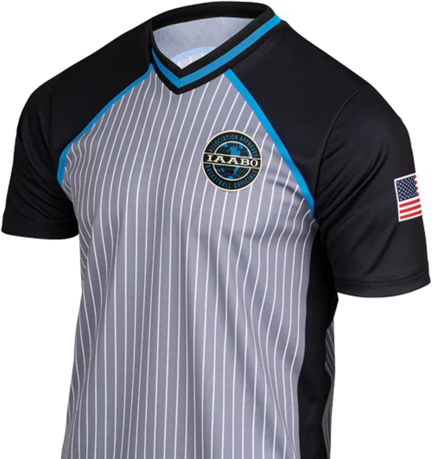 Smitty | I-240-607 | IAABO Board 4 Grey V-Neck Body Flex Men's Basketball Referee Short Sleeve Shirt with USA Flag