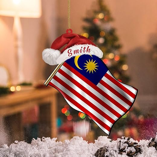 Malaysia Flag Acrylic Christmas Ornaments, God Bless Malaysia Xmas Tree 2D Souvenir, Funny Patriotic National Flag Malaysia Christmas Ornament, Gifts for Brother, New Year Party