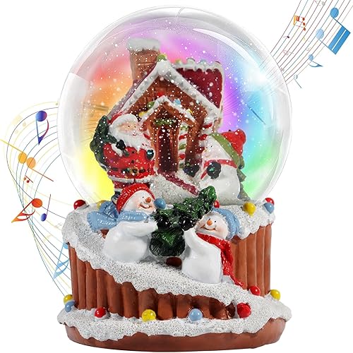Bola de Nieve Navideña de 100mm con 8 Luces de Color, Bola de Nieve Musical, Papá Noel, Muñeco de Nieve, Reno, Caja de Música, Decoración Navideña,