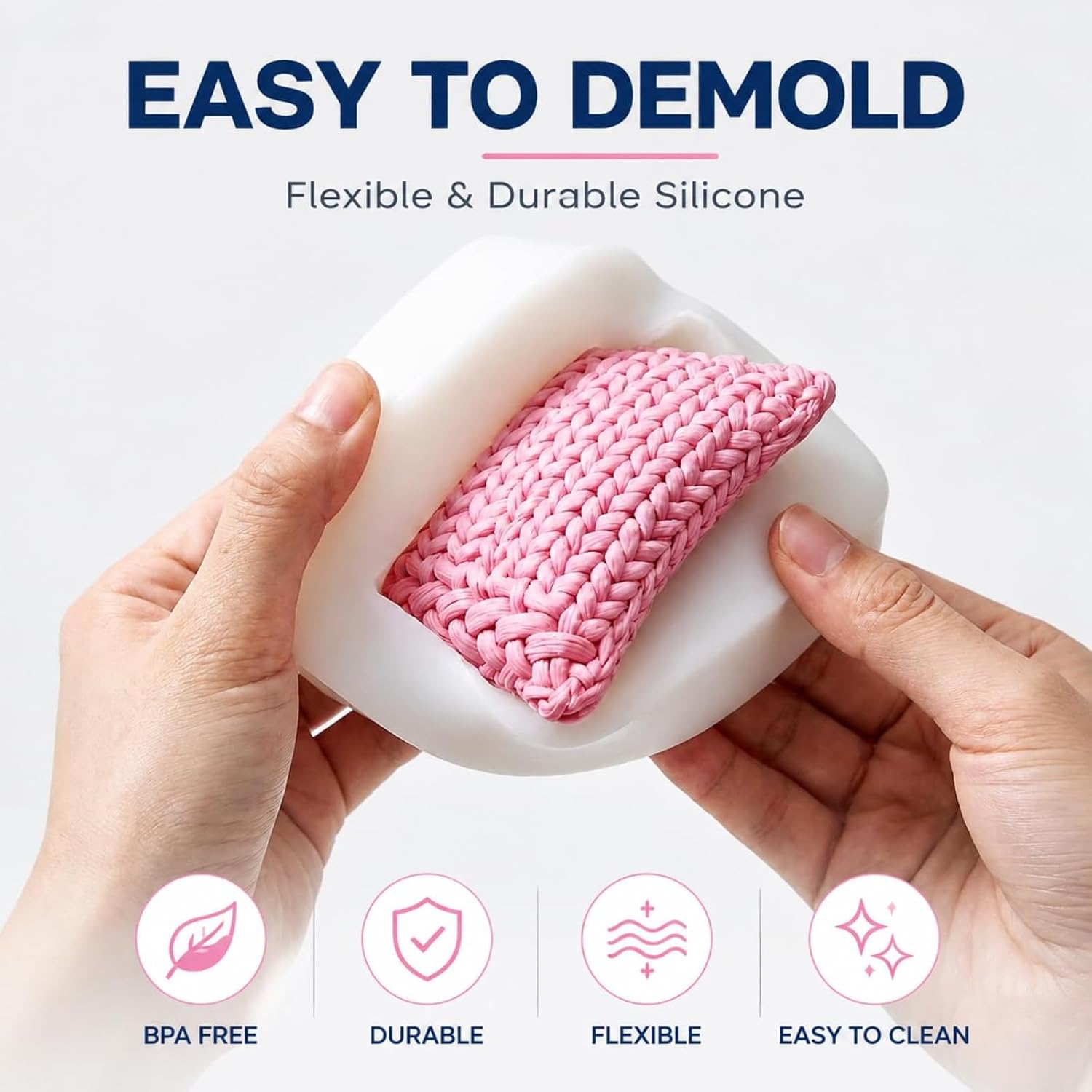 Square Silicone Mold for Braided Pillow Design, Food Safe Baking and Soap Making, White, 3.0 x 2.48 Inch with Textured Insert (1)