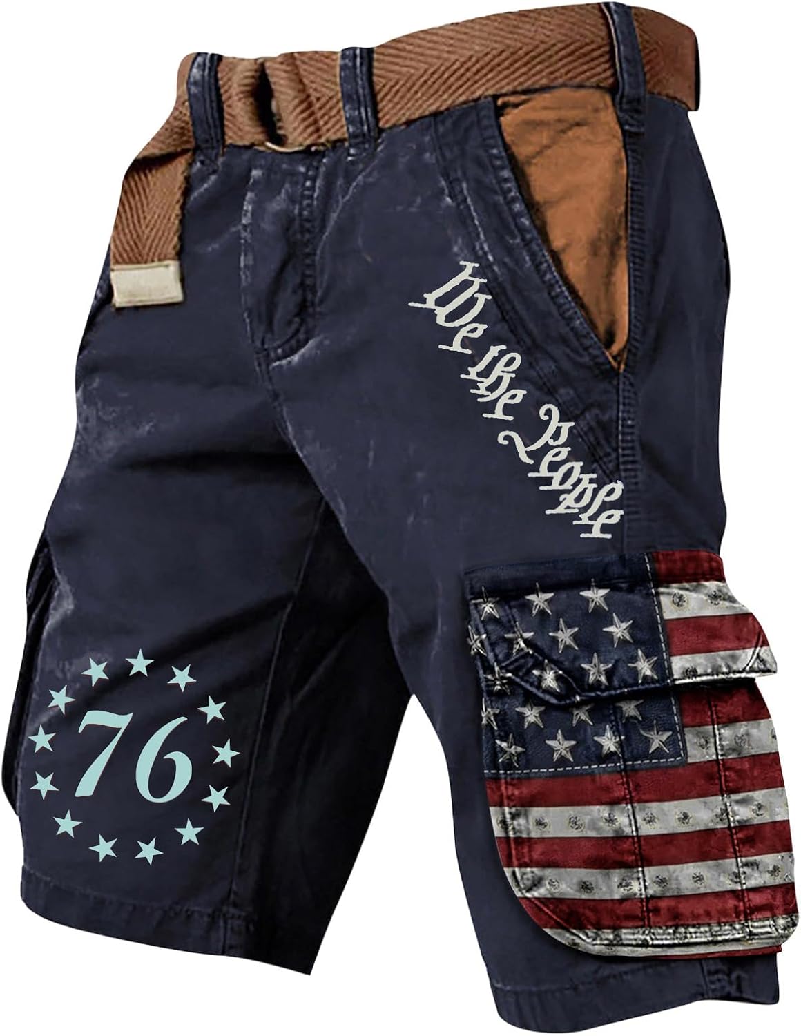 Ymosrh Mens 4th of July Cargo Shorts We The People American Flag Print Casual Summer Work Shorts, S-3XL