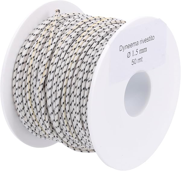 BON.MAR sagola in dyneema rivestito,Sk75, bobina 50 mt, BIANCO inserti NERI, Ø1.5 mm - 3