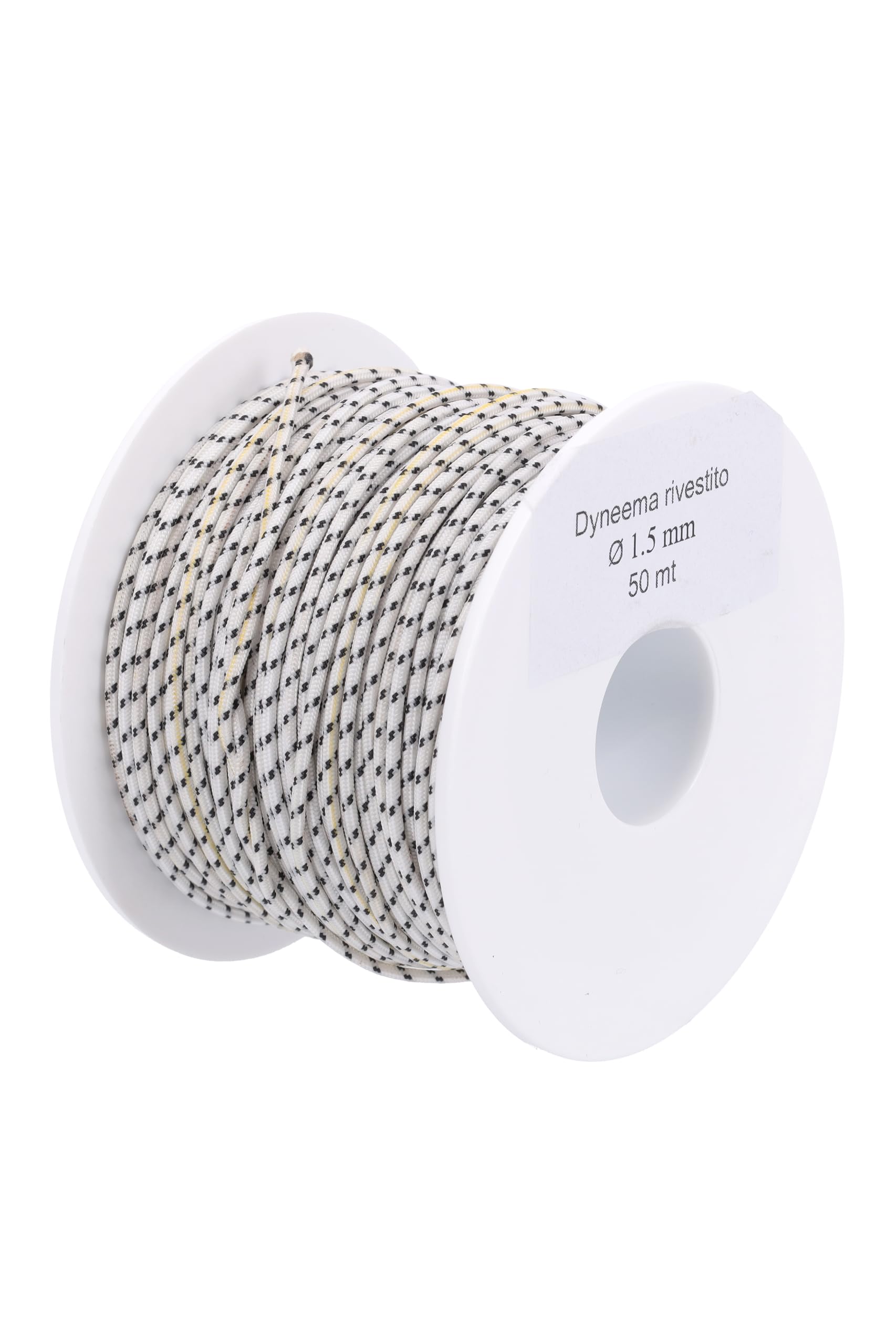 Leine aus Dyneema beschichtet, Sk75, Rolle 50 m, weiß, schwarze Einsätze, Ø 1,5 mm