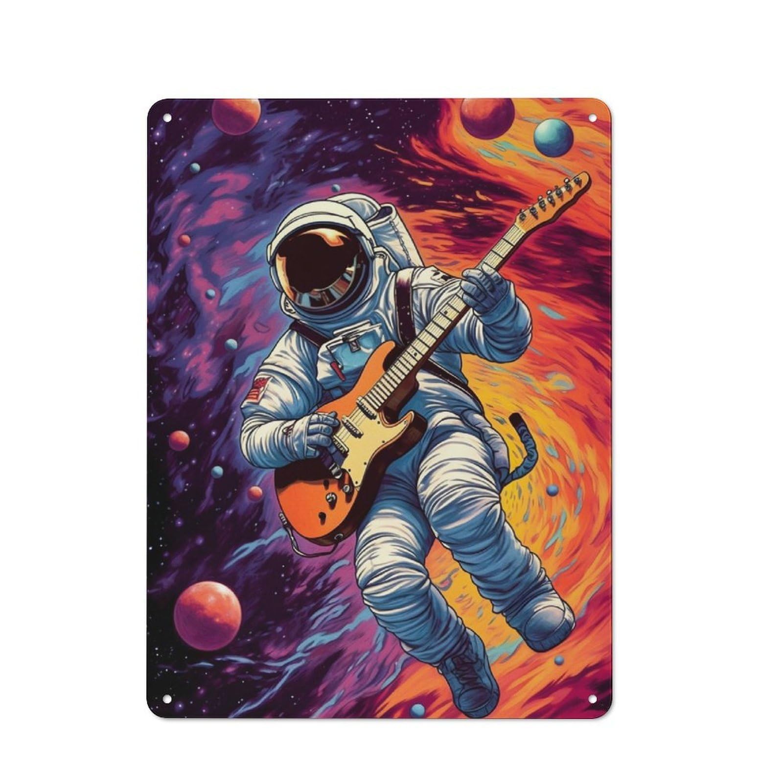 Junmoney Astro Playing Guitars Barn Style Metal Wall Decor 40X30cm, Country Metal Sign For Kitchen, Cottage, Porch Or Garden Room