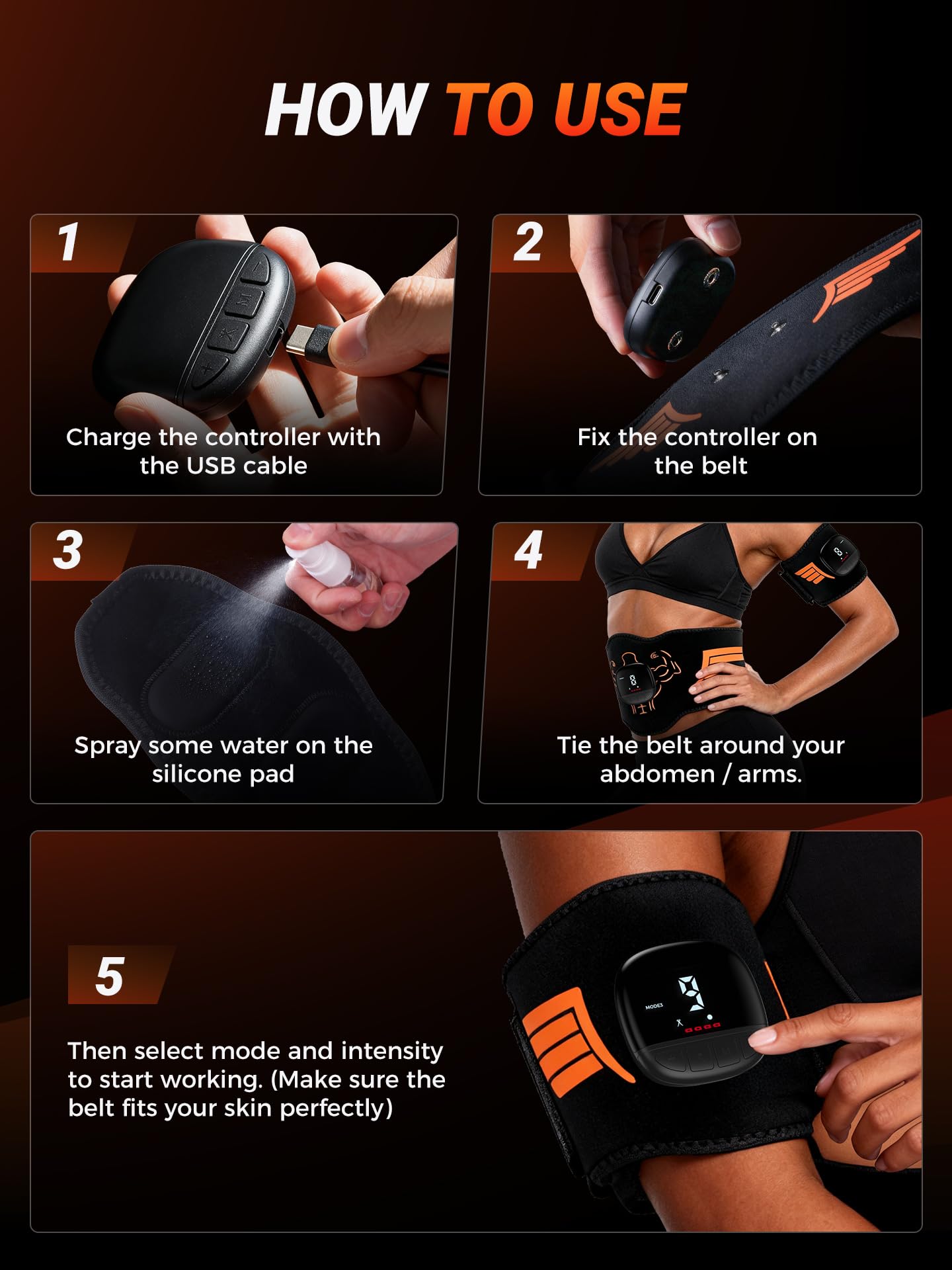 EMS Muscle Stimulator 5-Piece Set - Rechargeable Ab, Arms & Legs Stimulator for Core Strength, Body Toning & Workout Recovery, Watching TV, Working or Relaxing After Exercise to Use, Men & Women — Amazon image 3