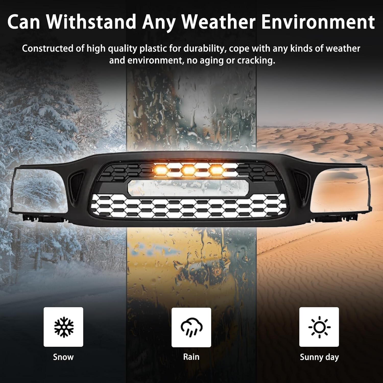 Front Bumper Upper Grille Fit For 2001-2004 1st Gen Toyota Tacoma Upgrade Front Grille Mesh Grill Assembly Replacement Matte Black (With LED Lights)