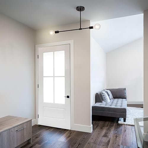 Miniatura 5 de XiNBEi Lighting Lámpara de techo semiempotrada de 2 luces, lámpara de techo negra de granja con bombillas LED, luz de montaje empotrado Sputnik para