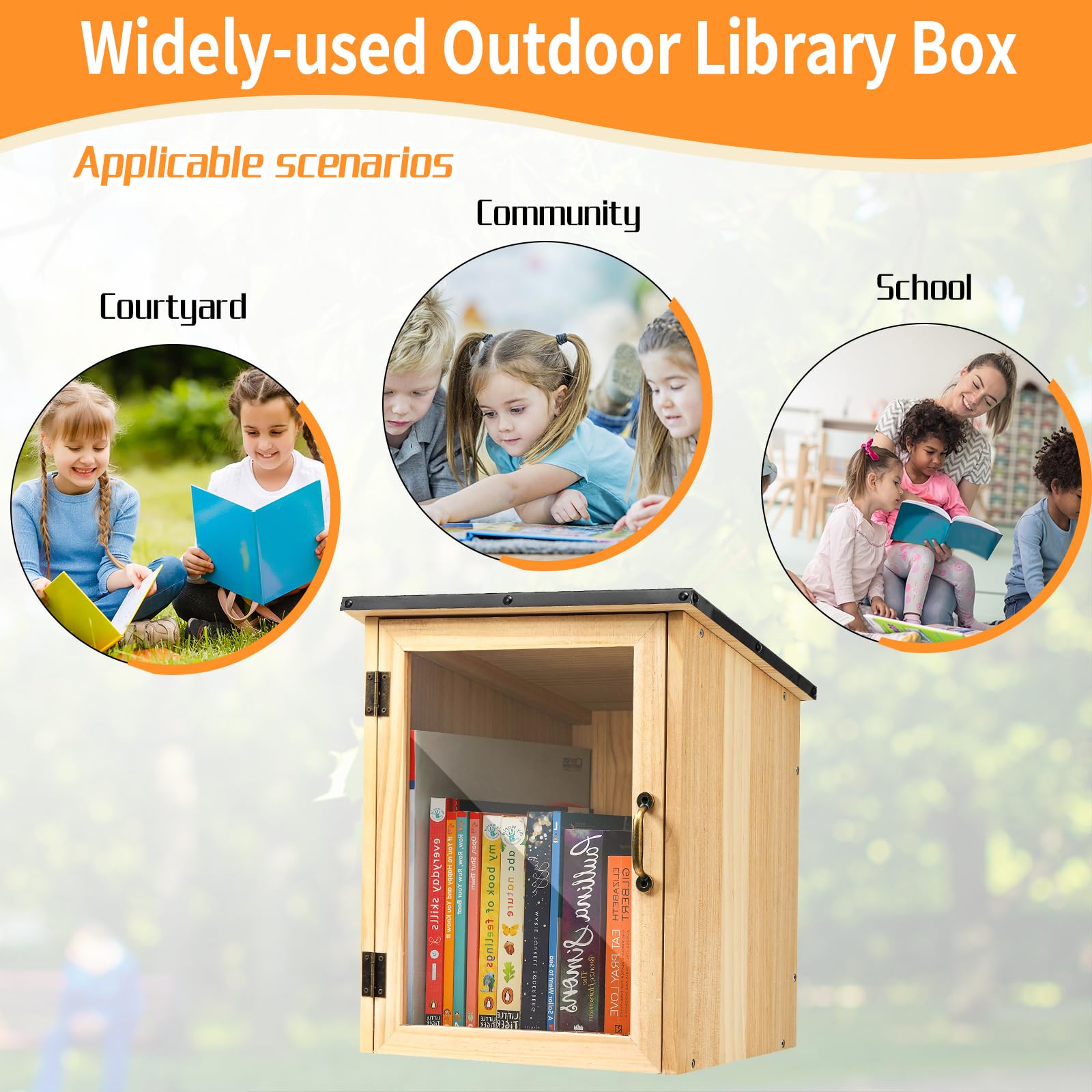Little Library Box Outdoor, wasserdichter Bücherschrank aus Holz für Heimwerker, Gemeinschaft & Schulteilung, wetterfester Nachbarschaftsbuchaustausch für Literatur, Zeitschriften & Zeitungen