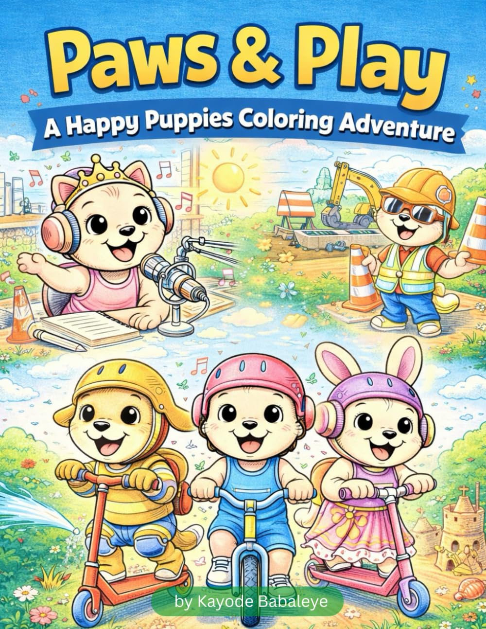 Paws & Play: A Happy Puppies Coloring Adventure | 50-Page: A Cute Animal Coloring Book Featuring Puppies, Kittens, and Fun Activities for Kids Ages 4–8