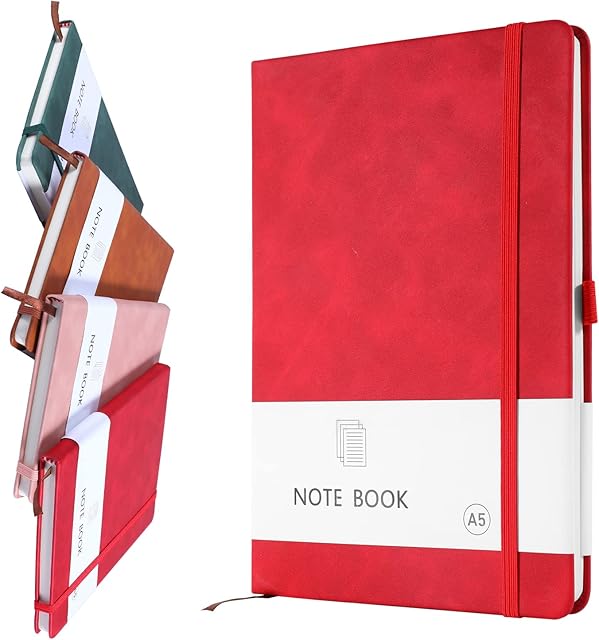 A5 Notebook, Notebook A5 Note Book Note Pad Journal Notebook A5 Notepad PU Leather Notebook for Office School Home Business Writing & Note Taking 200 Pages (100 Sheets)-Red