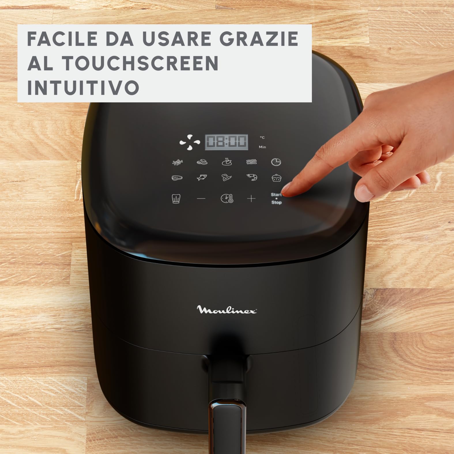 Moulinex Easy Fry Max Friggitrice ad Aria, 5 Litri/ 1Kg , Capacità 6 Persone, 1500 W, 10 Programmi di Cottura, Risultati Veloci, Touchscreen, Cestello Lavabile in Lavastoviglie, EZ2458