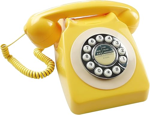 Miniatura 4 de Benotek - Teléfono fijo retro de estilo antiguo color amarillo antiguo con teclado de dial pulsador teléfono antiguo con cable de una sola línea