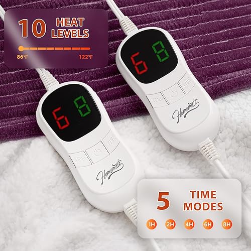 Vista 262 de Homemate Manta térmica eléctrica de 50 x 60 pulgadas, manta térmica de 1/2/4/6/8 horas de apagado automático, 10 niveles de calor, protección contra