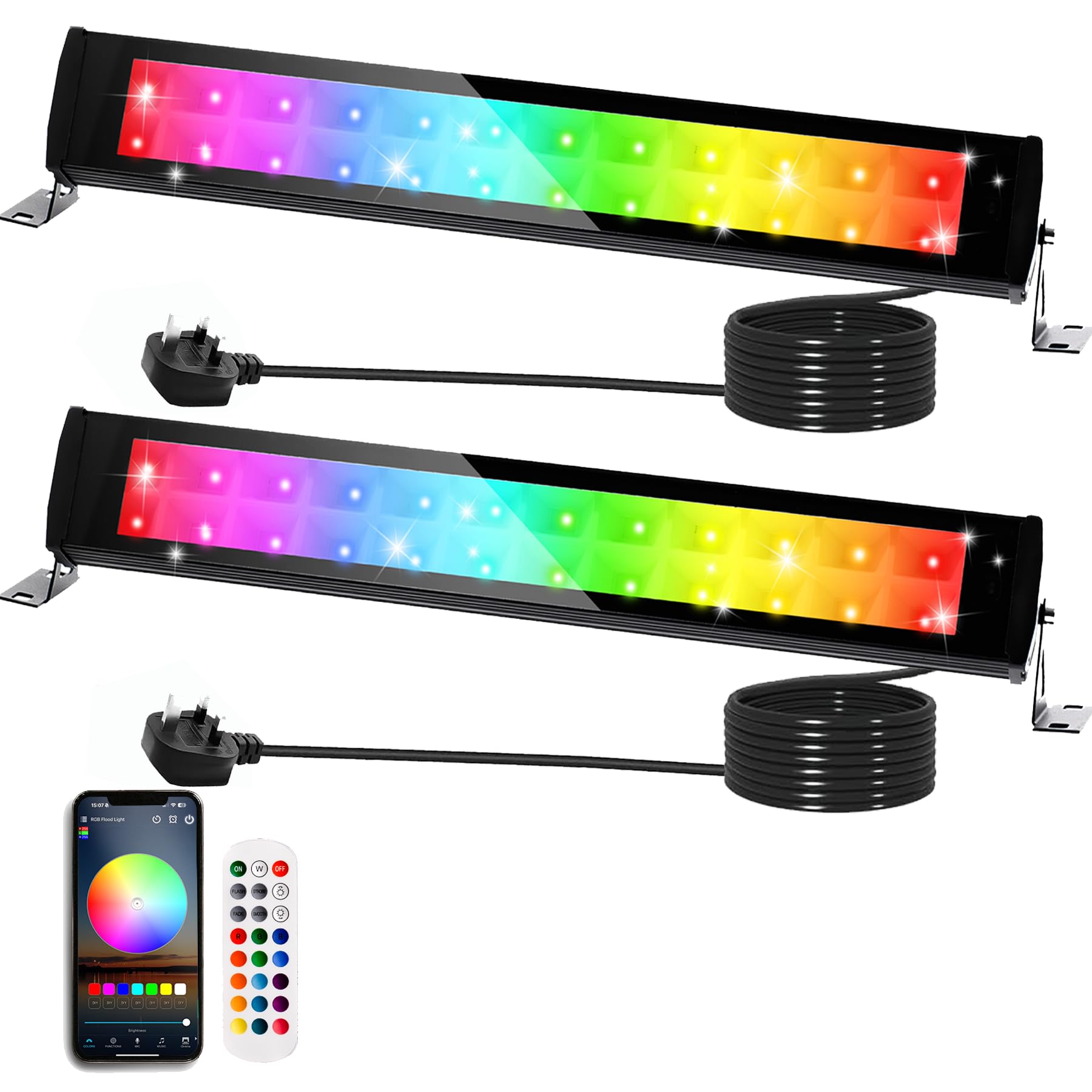 2Pack RGB Flood Lights Outdoor 50W, 50000ML LED Floodlights Bar