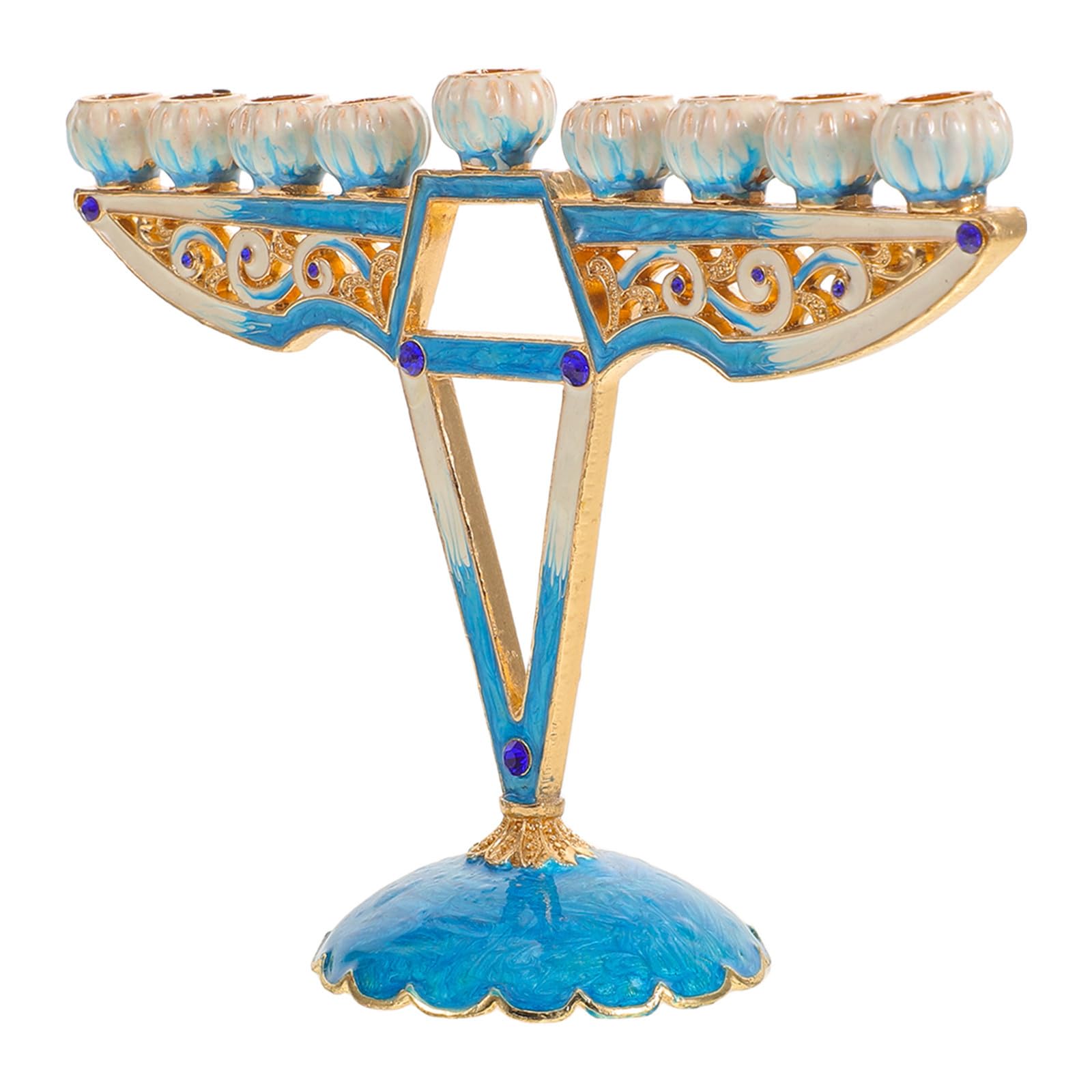 Bougeoir pour Hanoukka en métal bleu Cabilock à 9 branches pour tables de fêtes