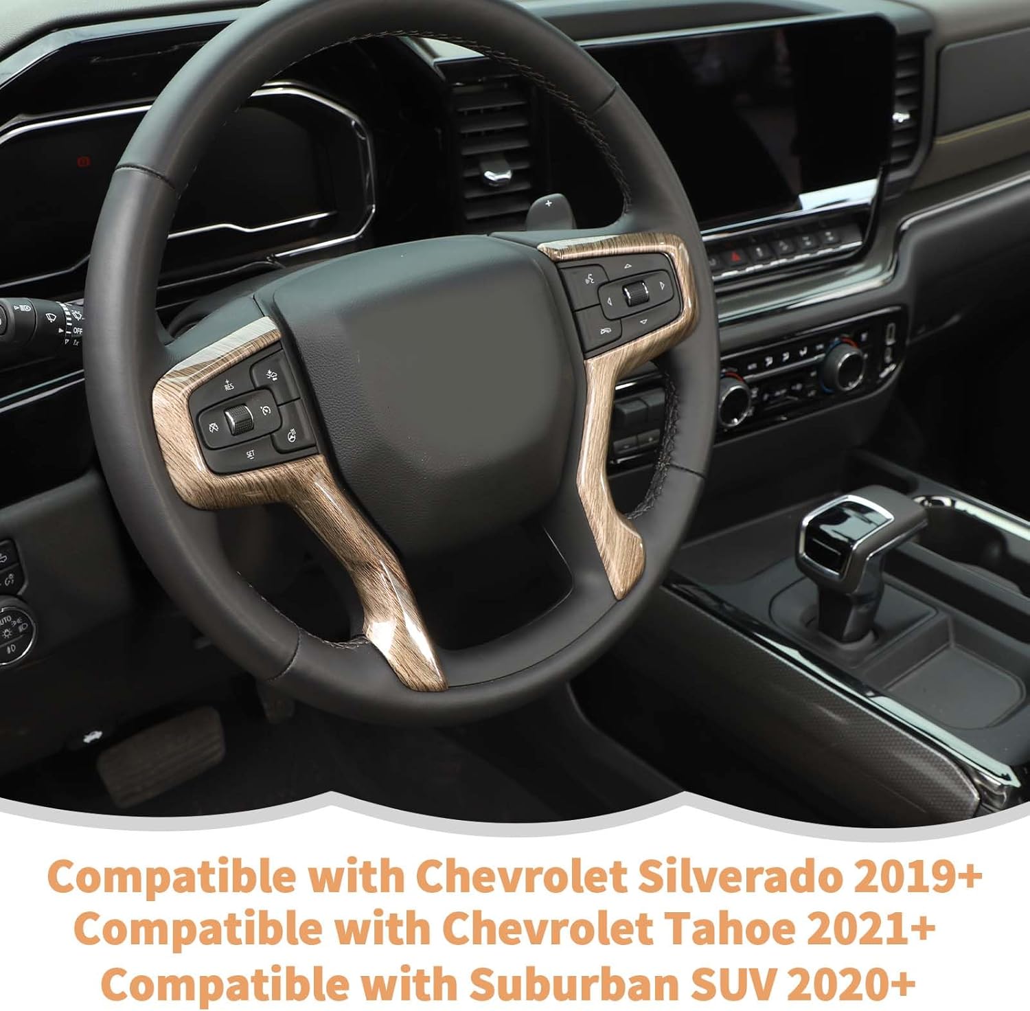 Steering Wheel Trim Cover Decoration Kit Interior Accessories for Chevrolet Silverado 2019-2023,for Chevrolet Tahoe 2021-2023,for Suburban SUV 2020-2023,Wood grain