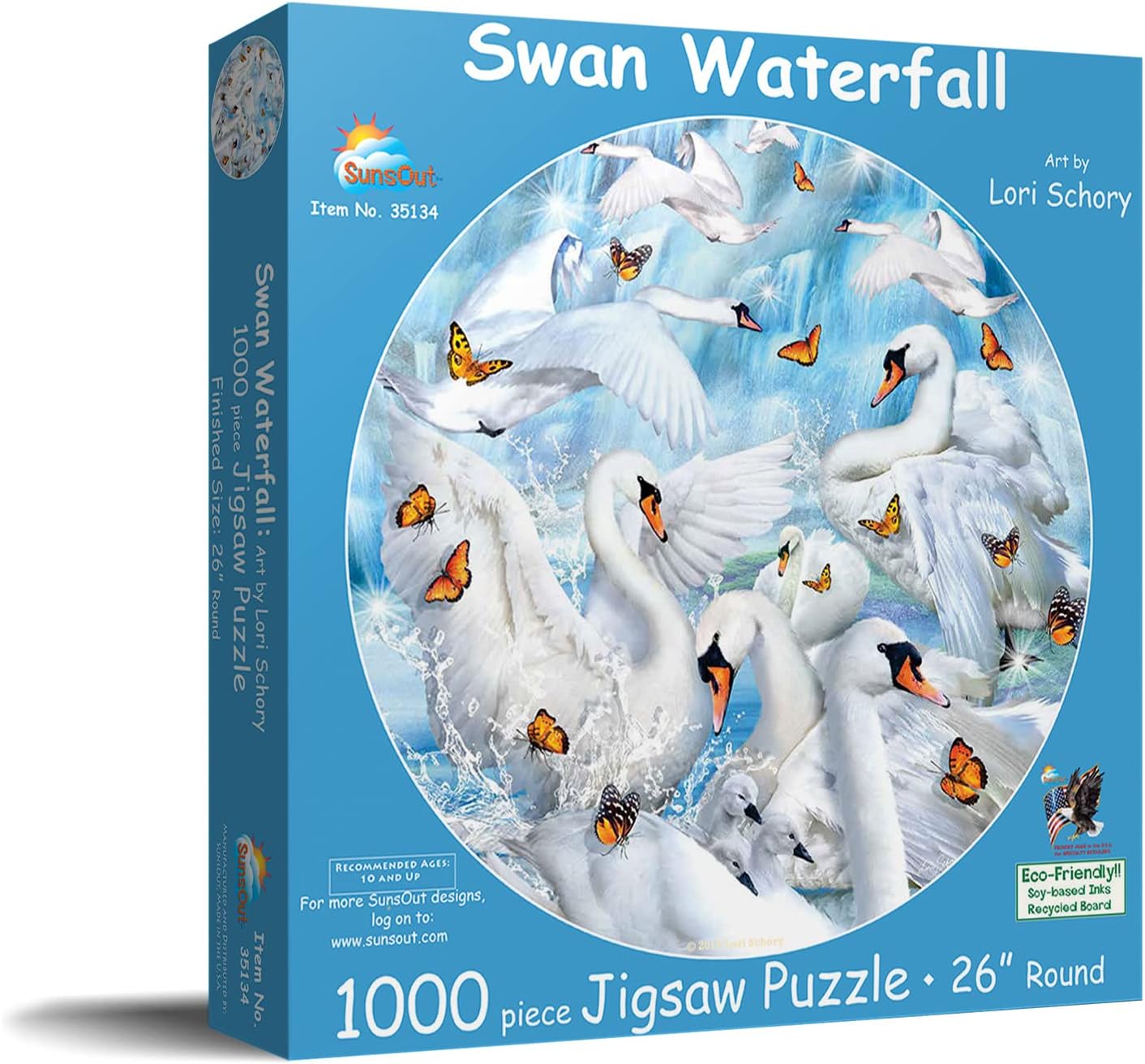 SUNSOUT INC - Swan Waterfall - 1000 pc Round Jigsaw Puzzle by Artist: Lori Schory - Finished Size 26" rd - MPN# 35134