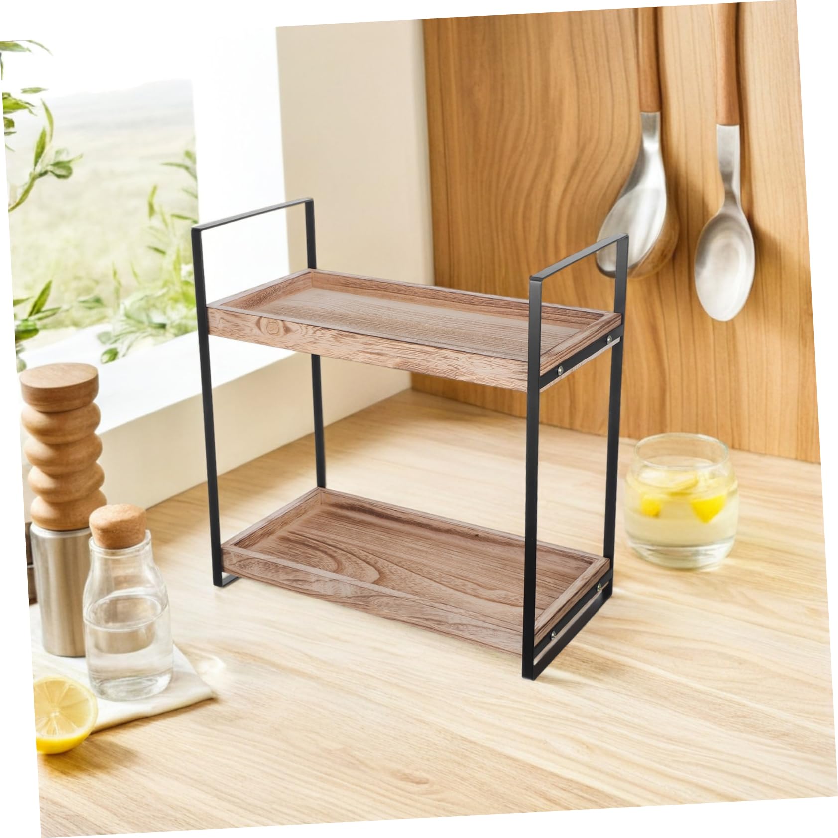 POPETPOP Holzregal Für Arbeitsplatte Stehendes Gewürzregal Küchenregal Eckregal Aus Holz Schreibtischregal Toilettenartikelregal Badezimmer-organizer Kosmetikregal