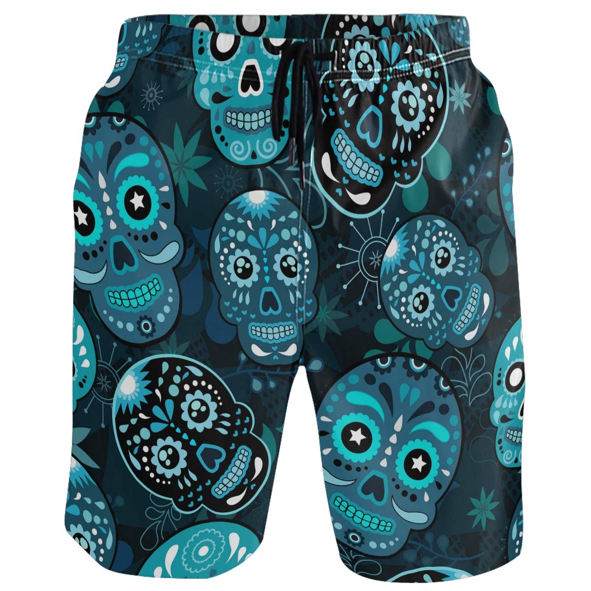 visesunny Mens Funny Swim Trunks Quick Dry Beachwear Sports Running Swim Board Shorts Mesh Lining, Sugar Skull, Large