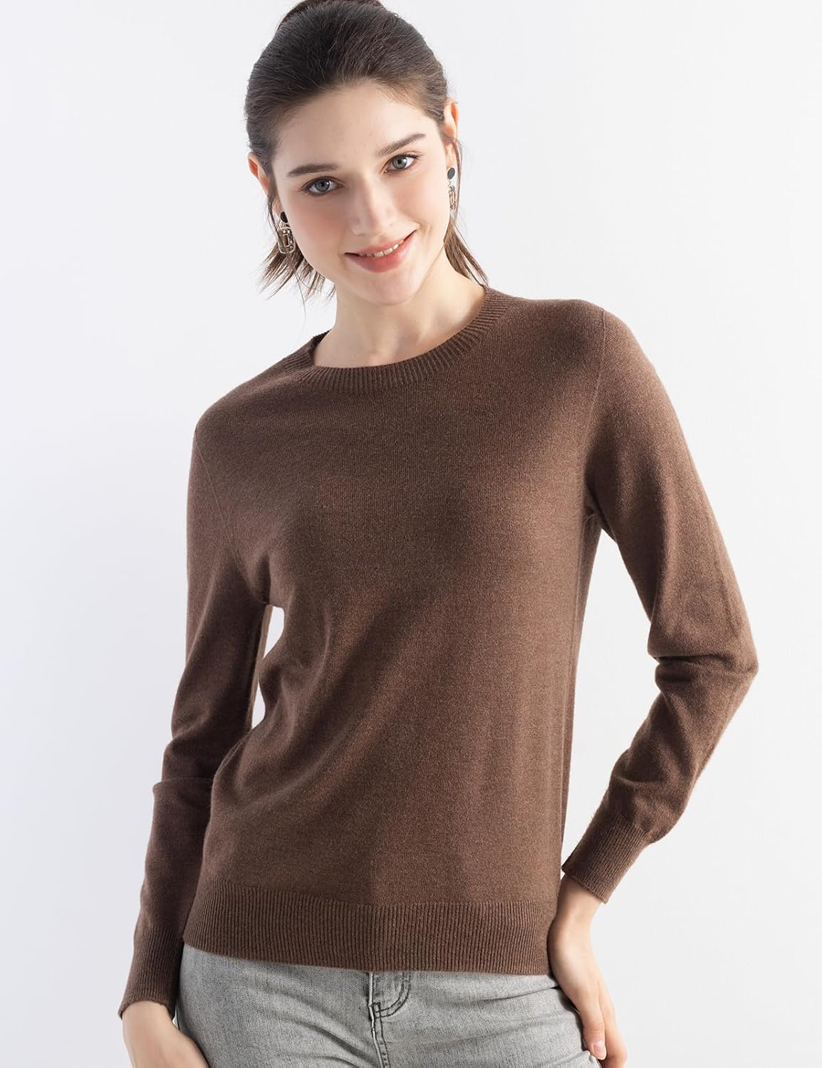 Women's Merino Wool Blend Sweater Fall Winter Crew Neck Long Sleeve First-Line Ready to Wear Seamless Knit Sweater - Image 2