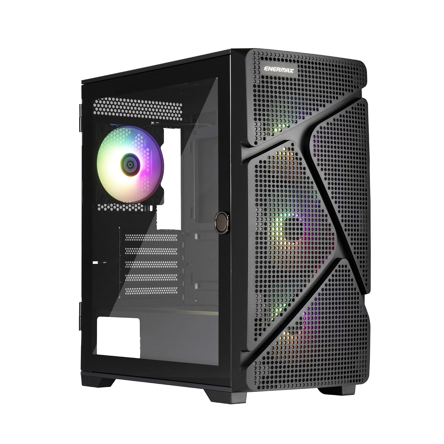Enermax MarbleShell Mesh MS21 ARGB Mini Tower Gaming PC Case - 4x PWM 12 cm ARGB Fans - 2x USB 3.0 and USB 3.2 Type C - Midnight Black; ECA-MS21-BB-ARGB