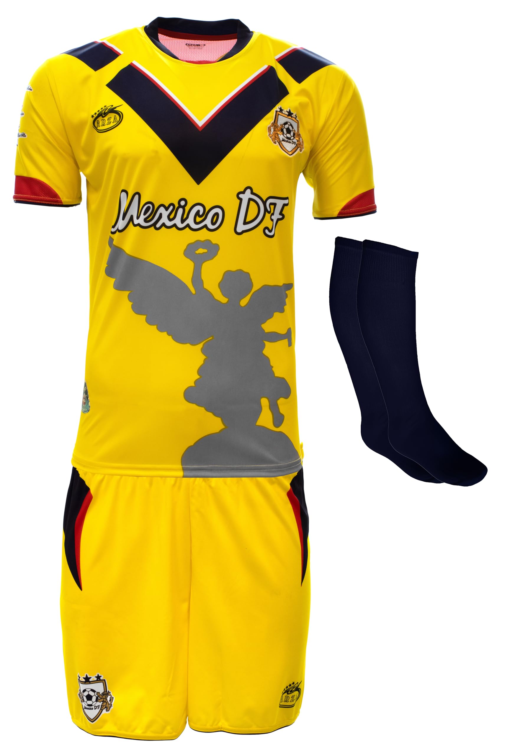 ARZA Mexico DF Uniform Kit Set Jersey, Shorts, Socks and Number Yellow (US, Alpha, X-Large, Regular, Regular, Yellow)