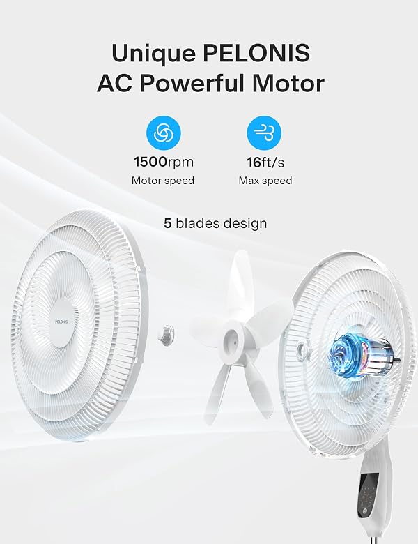 PELONIS 18" 5-Blade Adjustable Oscillating Pedestal Fan with Remote, White by PELONIS - Image 2
