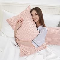 Vista 2 de PHF Fundas de almohada 100% algodón de gofre, tamaño estándar, paquete de 2 fundas de almohada suaves, transpirables y agradables a la piel, fundas