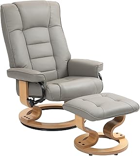 HOMCOM Relaxsessel mit Hocker, 360°drehbarer Fernsehsessel mit Liegefunktion Wohnzimmersessel für Wohnzimmer, Kunstleder, Grau