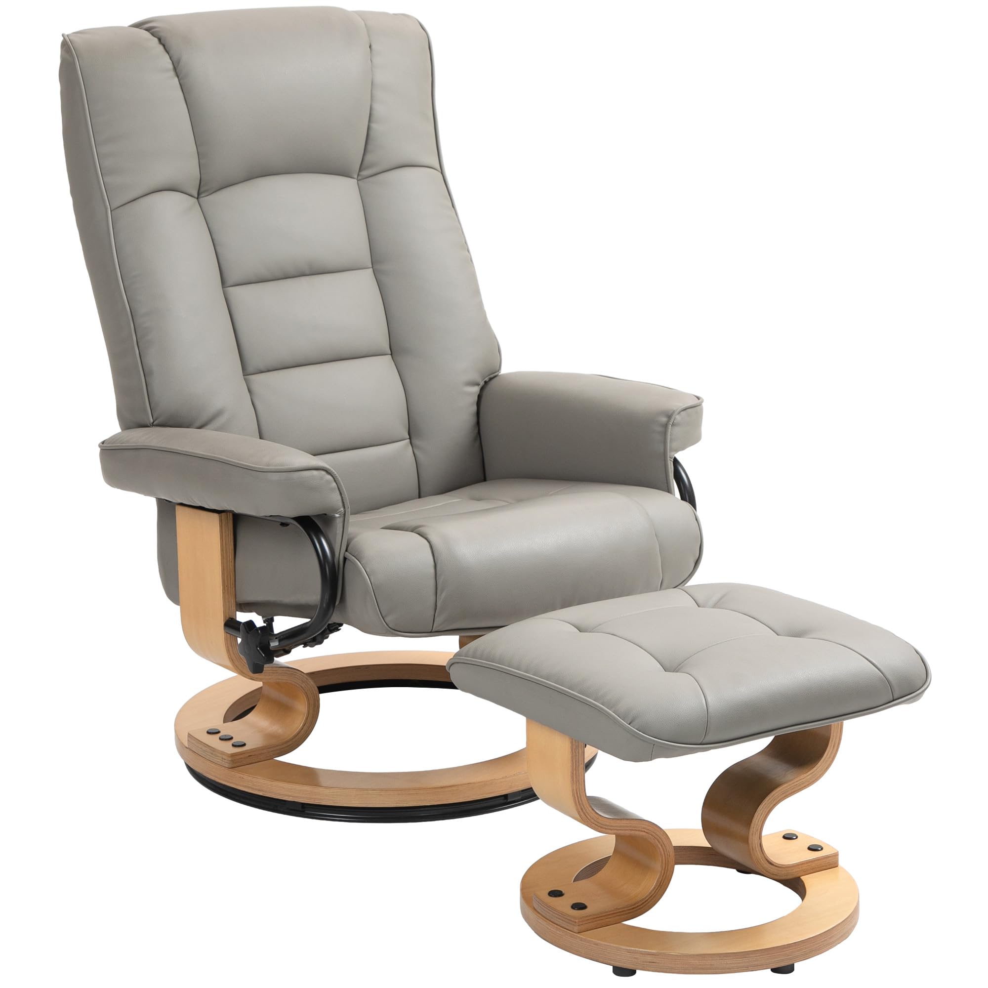 HOMCOM Fauteuil de Relaxation inclinable avec Repose-​Pied Fauteuil Relax de Salon pivotant, Cadre en Bois revêtement synthétique 76 x 85 x 104 cm Gris