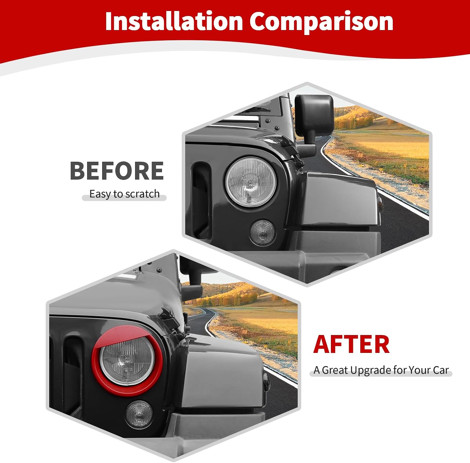 for Jeep JK Angry Eyes Headlight Cover Trim Fit for Jeep Wrangler JK JKU 2007-2017 Red Exterior Accessories 2pcs