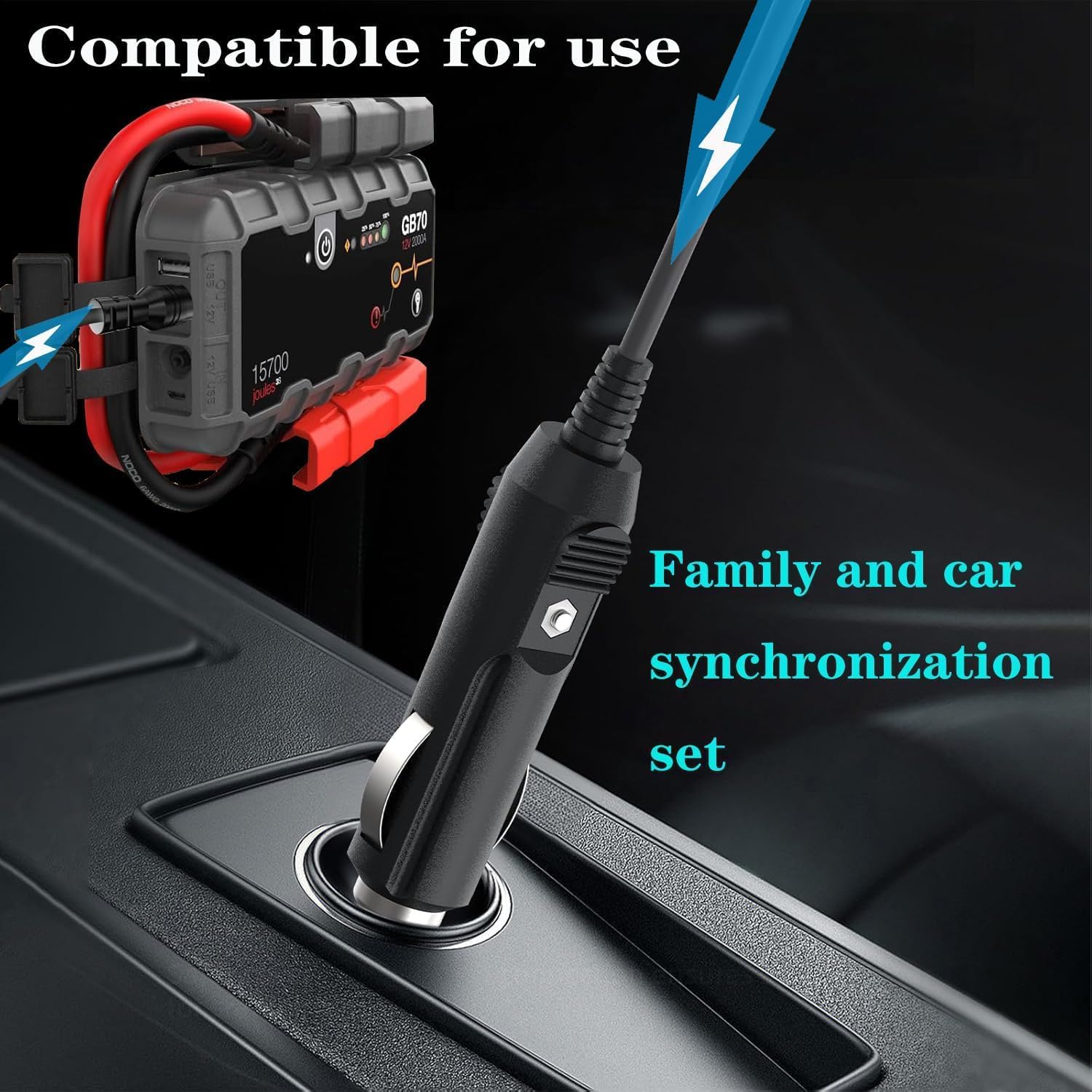 14V Charger for NOCO Jump Starter Compatible with NOCO GB70 GB150 GB250+ GB251+ GB500 GB500+ Genius Boost Ultra Safe Lithium Battery，with Cigarette Lighter Charger Cable Boost Power Cord