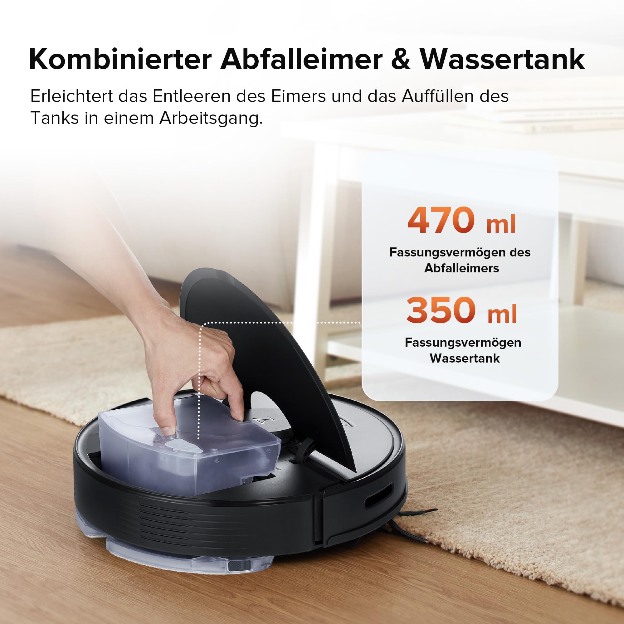 Roborock Q7 Max Saugroboter mit Vollgummibürste, 4200Pa Saugkraft, PreciSense-LiDAR-Navigation & 3D Mapping, Teppiche, Tierhaare, App/Alexa (Schwarz) (Generalüberholt)